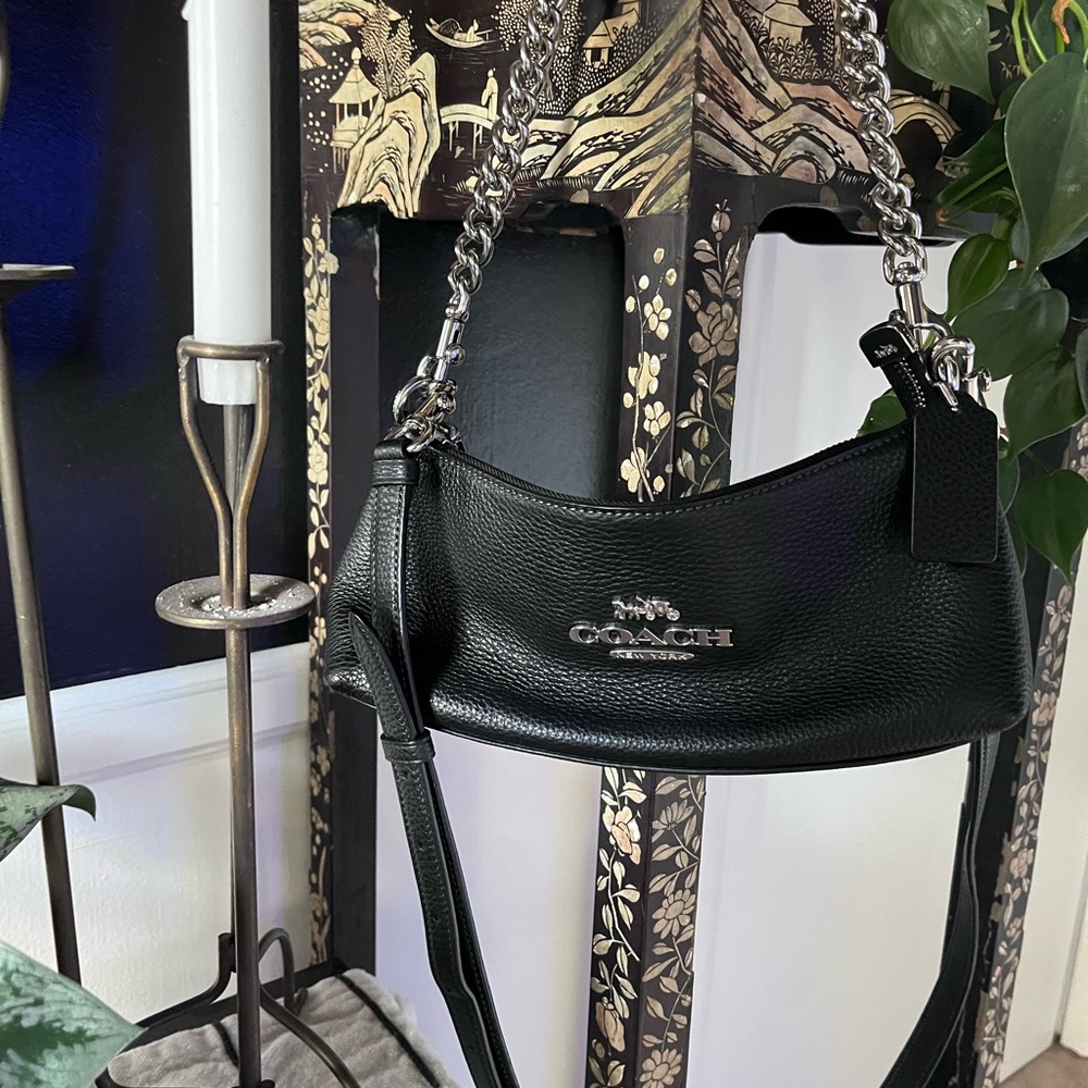 Coach Charlotte Black and Silver Baguette with Crossbody